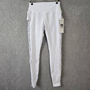 NWT ALO Yoga High Line Lace Up Leggings High Rise Cut Out Caged White Women's S